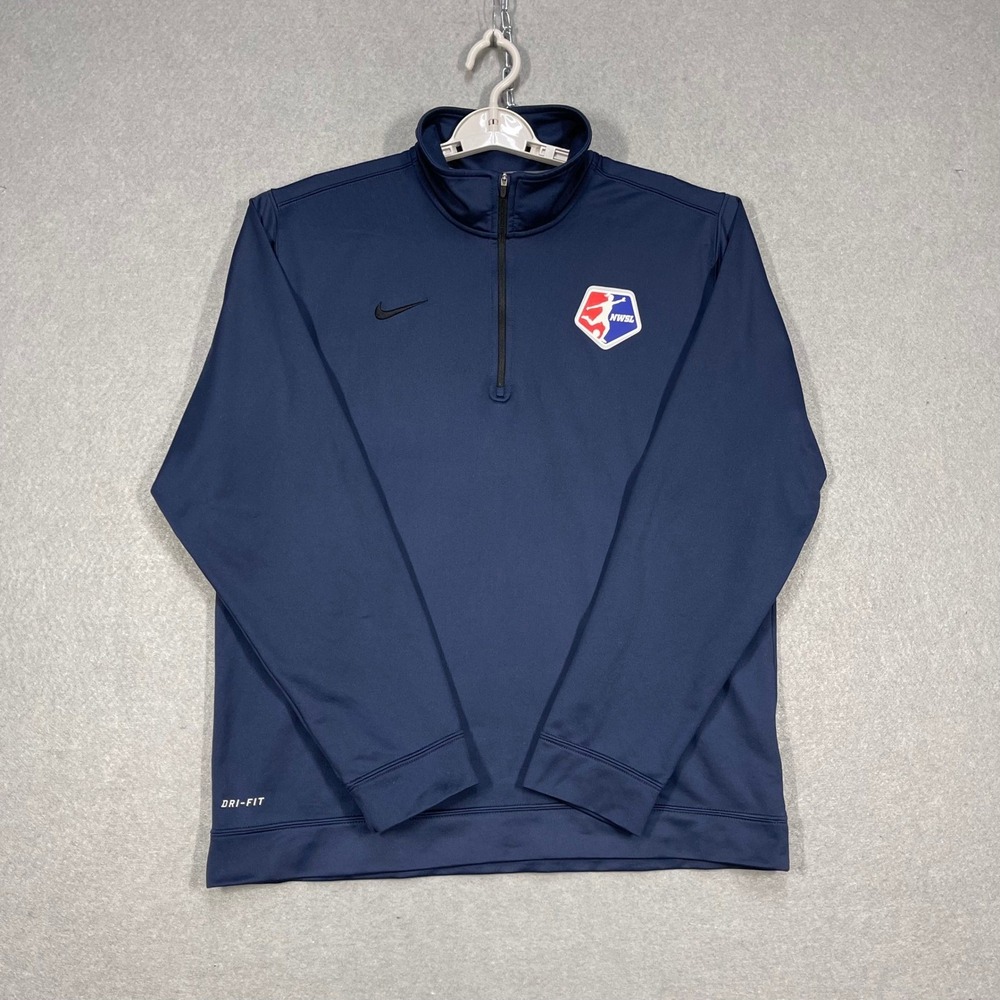 NWSL Soccer Pullover Men Large Navy Blue Long Sleeve 1/4 Zip Jacket Training Top